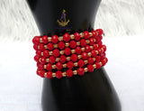 New Candy Hot Red Beads with Gold Plated Bracelets Beads Women Men Unisex Fashion Jewellery - Great as Gift