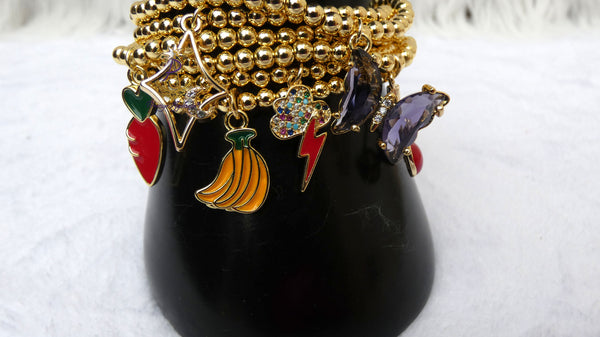 Gold  Plated Candy Bracelet Set with Charms – Stackable Fashion Bracelet for Women