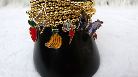 Gold  Plated Candy Bracelet Set with Charms – Stackable Fashion Bracelet for Women