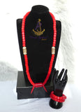 Red Igbo Elephant Tusk Red Coral Groom men African Beads Necklace Bracelet Jewellery Wedding Set - For Male