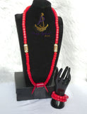 Red Igbo Elephant Tusk Red Coral Groom men African Beads Necklace Bracelet Jewellery Wedding Set - For Male