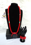 Red Igbo Elephant Tusk Red Coral Groom men African Beads Necklace Bracelet Jewellery Wedding Set - For Male