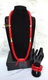 Red Igbo Elephant Tusk Red Coral Groom men African Beads Necklace Bracelet Jewellery Wedding Set - For Male
