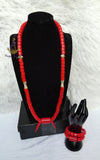 Red Igbo Elephant Tusk Red Coral Groom men African Beads Necklace Bracelet Jewellery Wedding Set - For Male