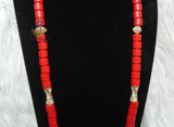 Red Igbo Elephant Tusk Red Coral Groom men African Beads Necklace Bracelet Jewellery Wedding Set - For Male