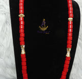 Red Igbo Elephant Tusk Red Coral Groom men African Beads Necklace Bracelet Jewellery Wedding Set - For Male