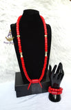 Red Igbo Elephant Tusk Red Coral Groom men African Beads Necklace Bracelet Jewellery Wedding Set - For Male