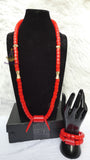 Red Igbo Elephant Tusk Red Coral Groom men African Beads Necklace Bracelet Jewellery Wedding Set - For Male