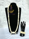 Off-White Cream Igbo Delta Edo Elephant Tusk Red Coral Groom men African Beads Jewellery Set