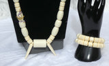 Off-White Cream Igbo Delta Edo Elephant Tusk Red Coral Groom men African Beads Jewellery Set
