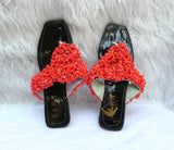 Coral Bead Slide Sandals | African Traditional Wedding Slippers | Igbo Edo Yoruba Bridal Shoes | Handmade Coral Beaded Slides for Women