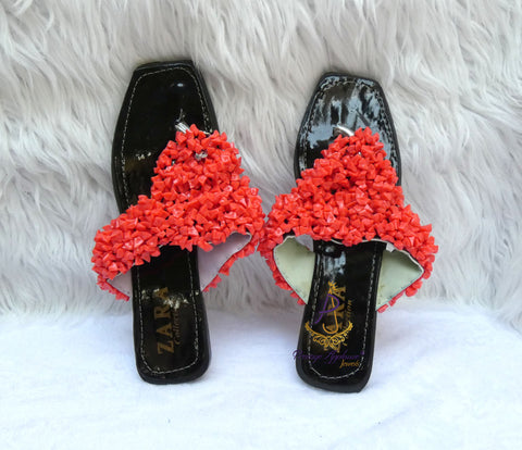 Coral Bead Slide Sandals | African Traditional Wedding Slippers | Igbo Edo Yoruba Bridal Shoes | Handmade Coral Beaded Slides for Women