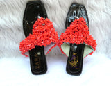 Coral Bead Slide Sandals | African Traditional Wedding Slippers | Igbo Edo Yoruba Bridal Shoes | Handmade Coral Beaded Slides for Women