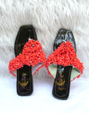Coral Bead Slide Sandals | African Traditional Wedding Slippers | Igbo Edo Yoruba Bridal Shoes | Handmade Coral Beaded Slides for Women