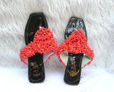 Coral Bead Slide Sandals | African Traditional Wedding Slippers | Igbo Edo Yoruba Bridal Shoes | Handmade Coral Beaded Slides for Women