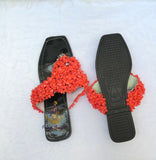 Coral Bead Slide Sandals | African Traditional Wedding Slippers | Igbo Edo Yoruba Bridal Shoes | Handmade Coral Beaded Slides for Women