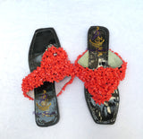 Coral Bead Slide Sandals | African Traditional Wedding Slippers | Igbo Edo Yoruba Bridal Shoes | Handmade Coral Beaded Slides for Women