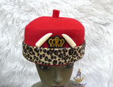 Odogwu Leopard Print Okpu Agu Hat with Tusks | Igbo Chieftaincy Hat for Men | Cultural Cap Yoruba Edo Groom Traditional Wedding Costume Hat