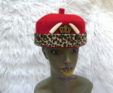 Odogwu Leopard Print Okpu Agu Hat with Tusks | Igbo Chieftaincy Hat for Men | Cultural Cap Yoruba Edo Groom Traditional Wedding Costume Hat