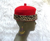 Odogwu Leopard Print Okpu Agu Hat with Tusks | Igbo Chieftaincy Hat for Men | Cultural Cap Yoruba Edo Groom Traditional Wedding Costume Hat
