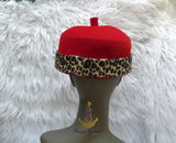 Odogwu Leopard Print Okpu Agu Hat with Tusks | Igbo Chieftaincy Hat for Men | Cultural Cap Yoruba Edo Groom Traditional Wedding Costume Hat