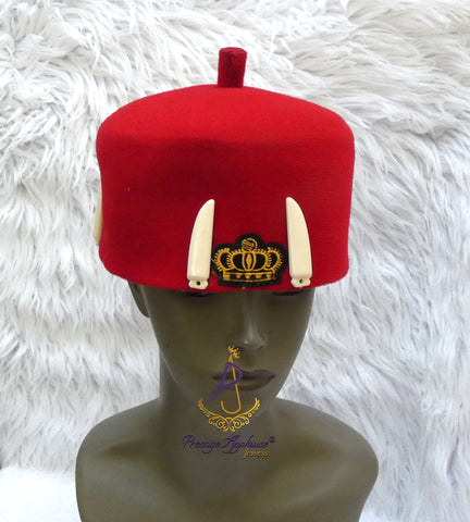 PrestigeApplause Igbo Edo Chieftaincy Ozo Red Hat | Nigerian Men's Hat | African Traditional Chief Hat