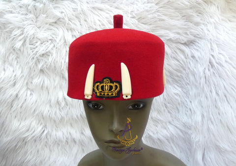 Igbo Edo Chief Ozo Red Cap | Nigerian Men's Hat | African Traditional Chief Hat with Free Red Bracelet