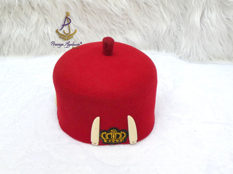 Igbo Edo Chief Ozo Red Cap | Nigerian Men's Hat | African Traditional Chief Hat with Free Red Bracelet