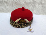 Odogwu Leopard Print Okpu Agu Hat with Tusks | Igbo Chieftaincy Hat for Men | Cultural Cap Yoruba Edo Groom Traditional Wedding Costume Hat
