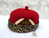 Odogwu Leopard Print Okpu Agu Hat with Tusks | Igbo Chieftaincy Hat for Men | Cultural Cap Yoruba Edo Groom Traditional Wedding Costume Hat
