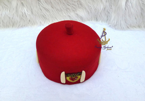 Odogwu Leopard Print Okpu Agu Hat Tusks | Igbo Chieftaincy Hat for Men Cap