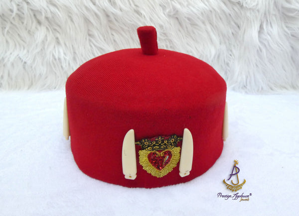 Odogwu Leopard Print Okpu Agu Hat Tusks | Igbo Chieftaincy Hat for Men Cap