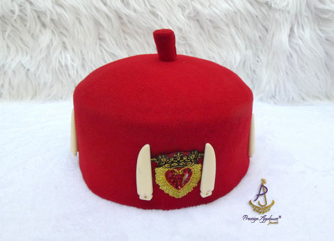 Odogwu Leopard Print Okpu Agu Hat Tusks | Igbo Chieftaincy Hat for Men Cap