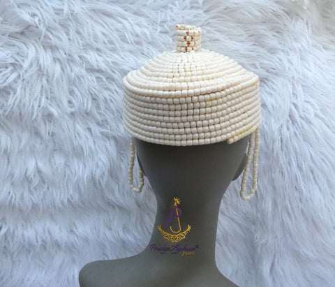 Queen Red Orange White Edo White Beaded Edo Bridal Crown | African Traditional Wedding Coral Style Beaded Crown | Igbo Edo Yoruba Royal Bridal Headpiece | Queen CrownCrown wedding Bridal Party Beaded Women Traditional Edo Igbo Hat (Copy)
