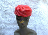 Orange Chieftaincy cap Queen Edo Coral Crown wedding Bridal Party Beaded Cap Edo Igbo Hat African bridal cap