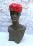 Orange Chieftaincy cap Queen Edo Coral Crown wedding Bridal Party Beaded Cap Edo Igbo Hat African bridal cap