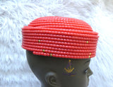 Orange Chieftaincy cap Queen Edo Coral Crown wedding Bridal Party Beaded Cap Edo Igbo Hat African bridal cap