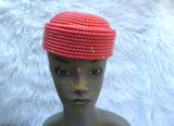 Orange Chieftaincy cap Queen Edo Coral Crown wedding Bridal Party Beaded Cap Edo Igbo Hat African bridal cap