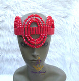 PrestigeApplause Nigerian Red Edo Coral Crown wedding Bridal Party Beaded Edo Igbo Hat Cap