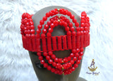 PrestigeApplause Nigerian Red Edo Coral Crown wedding Bridal Party Beaded Edo Igbo Hat Cap