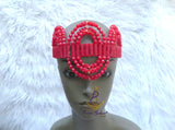 PrestigeApplause Nigerian Red Edo Coral Crown wedding Bridal Party Beaded Edo Igbo Hat Cap