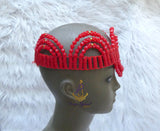 PrestigeApplause Nigerian Red Edo Coral Crown wedding Bridal Party Beaded Edo Igbo Hat Cap