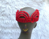 PrestigeApplause Nigerian Red Edo Coral Crown wedding Bridal Party Beaded Edo Igbo Hat Cap