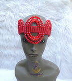 PrestigeApplause Nigerian Red Edo Coral Crown wedding Bridal Party Beaded Edo Igbo Hat Cap