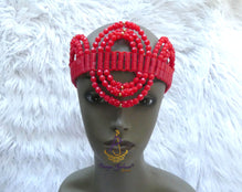 PrestigeApplause Nigerian Red Edo Coral Crown wedding Bridal Party Beaded Edo Igbo Hat Cap