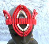 PrestigeApplause Nigerian Orange Mixed White Edo Coral Crown Necklace Purse Blouse wedding Bridal Party Beaded Edo Igbo Hat Cap