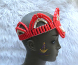 PrestigeApplause Nigerian Orange Mixed White Edo Coral Crown Necklace Purse Blouse wedding Bridal Party Beaded Edo Igbo Hat Cap