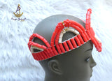 PrestigeApplause Nigerian Orange Mixed White Edo Coral Crown Necklace Purse Blouse wedding Bridal Party Beaded Edo Igbo Hat Cap
