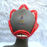 PrestigeApplause Nigerian Orange Mixed White Edo Coral Crown Necklace Purse Blouse wedding Bridal Party Beaded Edo Igbo Hat Cap