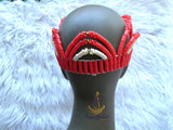 PrestigeApplause Nigerian Orange Mixed White Edo Coral Crown Necklace Purse Blouse wedding Bridal Party Beaded Edo Igbo Hat Cap